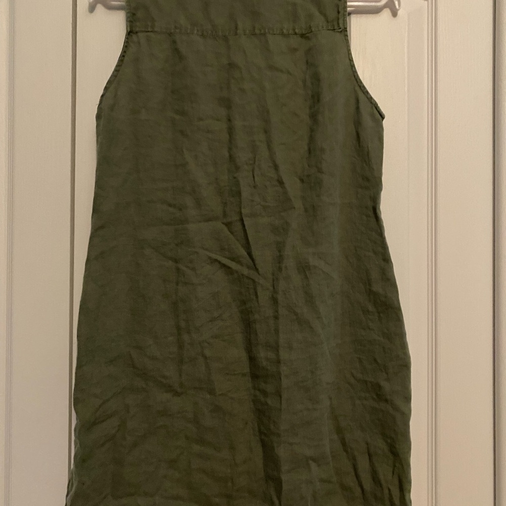Guess 100% linen Army Green Sleeveless Collared Mini Dress - Picture 6 of 6
